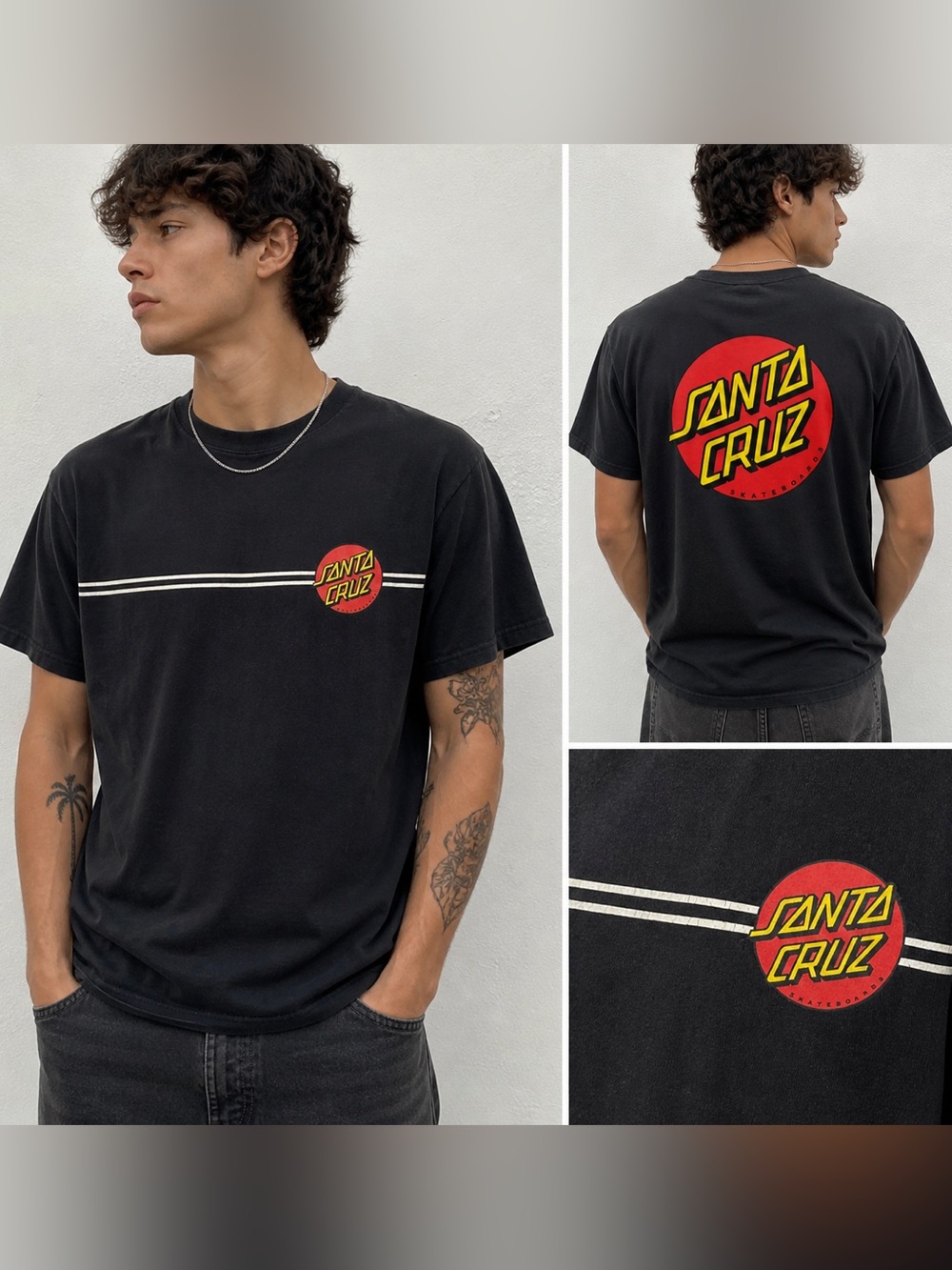 Santa Cruz Skateboards Logo Tee Black Graphic T-Shirt Size M Unisex